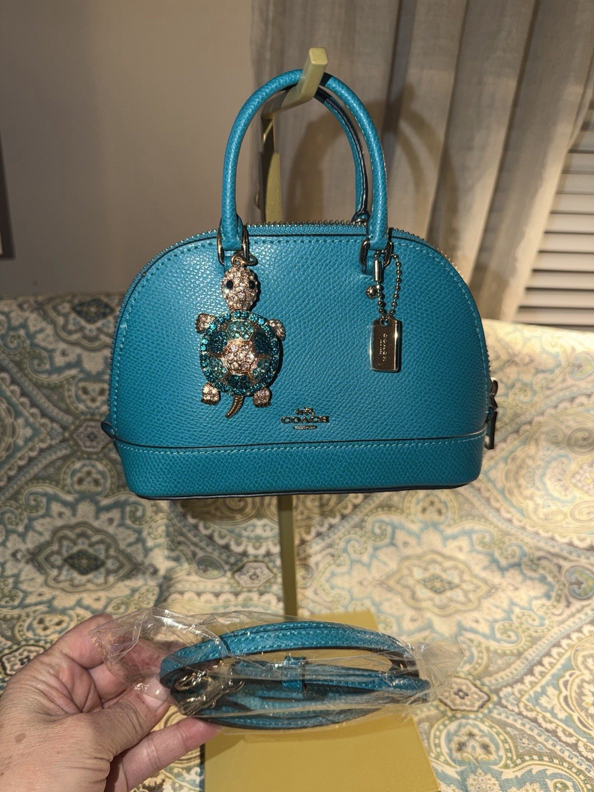 Coach Turquoise Teal Leather Mini Sierra Satchel Crossbody Bag - photo 4