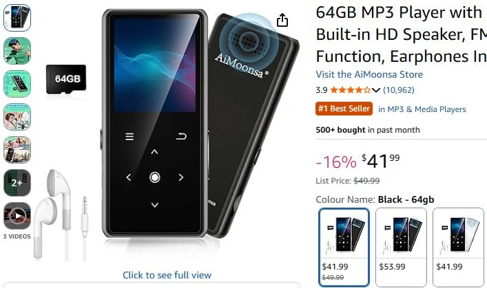 AiMoonsa Music MP3 Player (New Open Box)