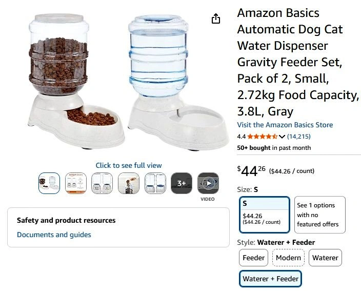 Amazon Basics Dog Cat Water Dispenser Feeder Set (New)