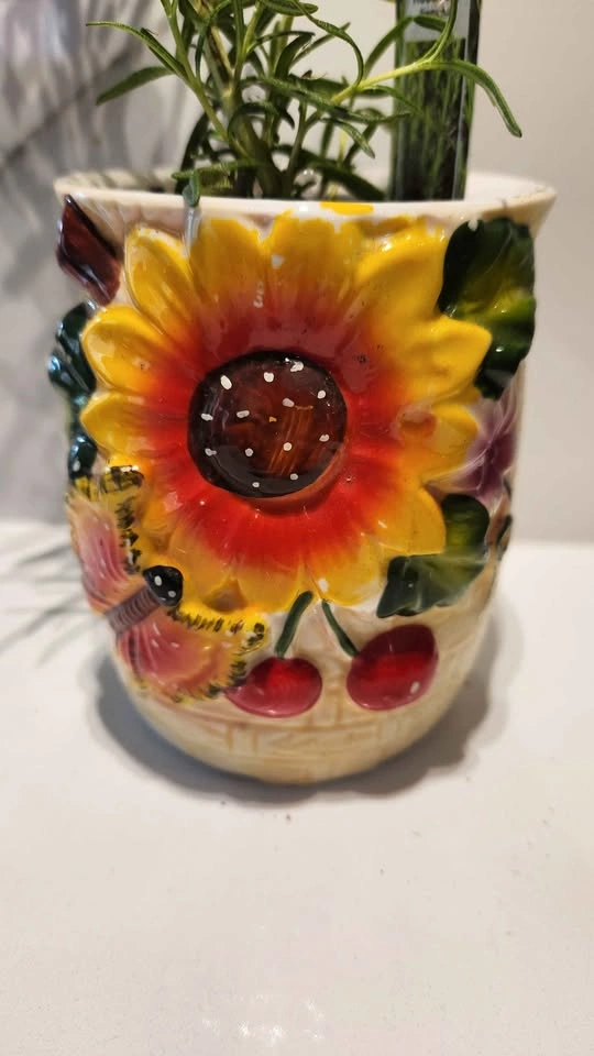 Upcycled Sunflower Canister with Rosemary Plant - photo 2