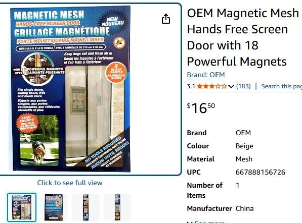 OEM Magnetic Mesh Hands Free Screen Door - New