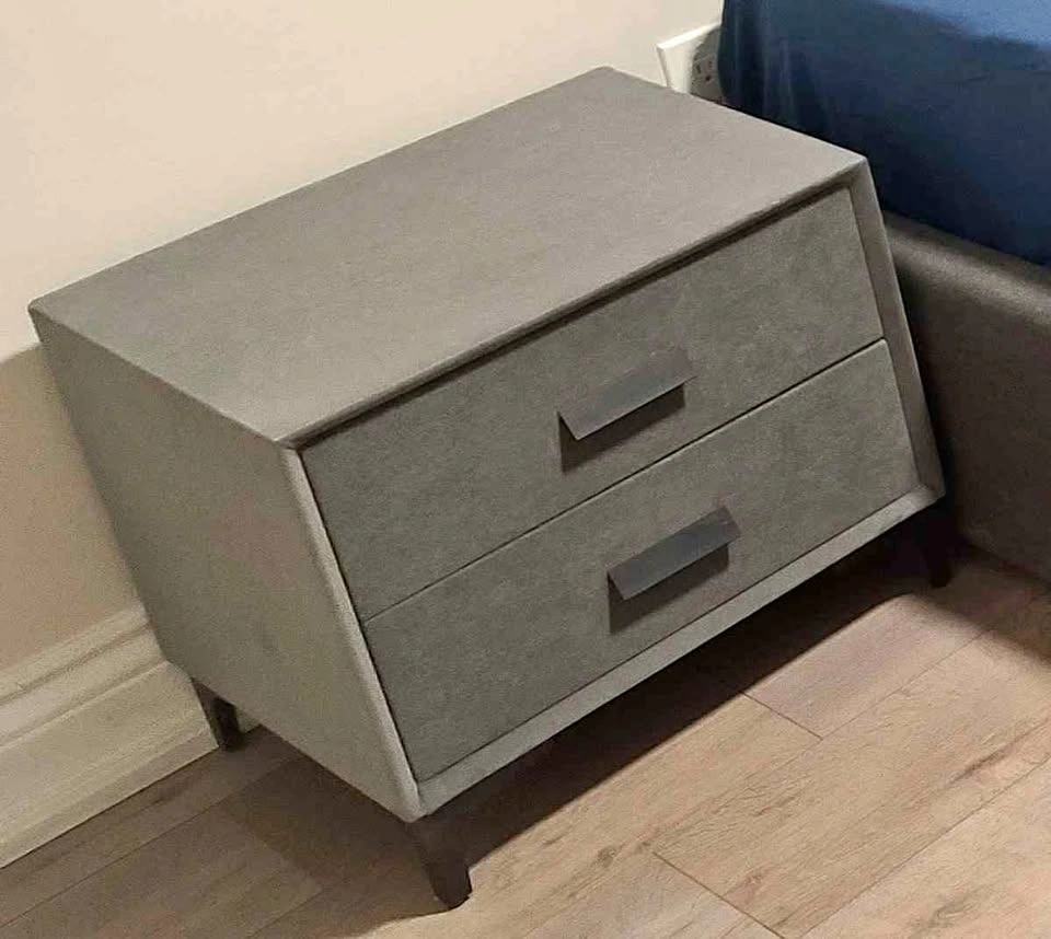 Set of 2 Grey Upholstered Nightstands ($80 each / $150 for both)