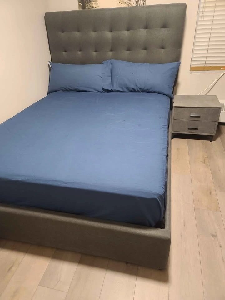 Set of 2 Grey Upholstered Nightstands ($80 each / $150 for both) - photo 2