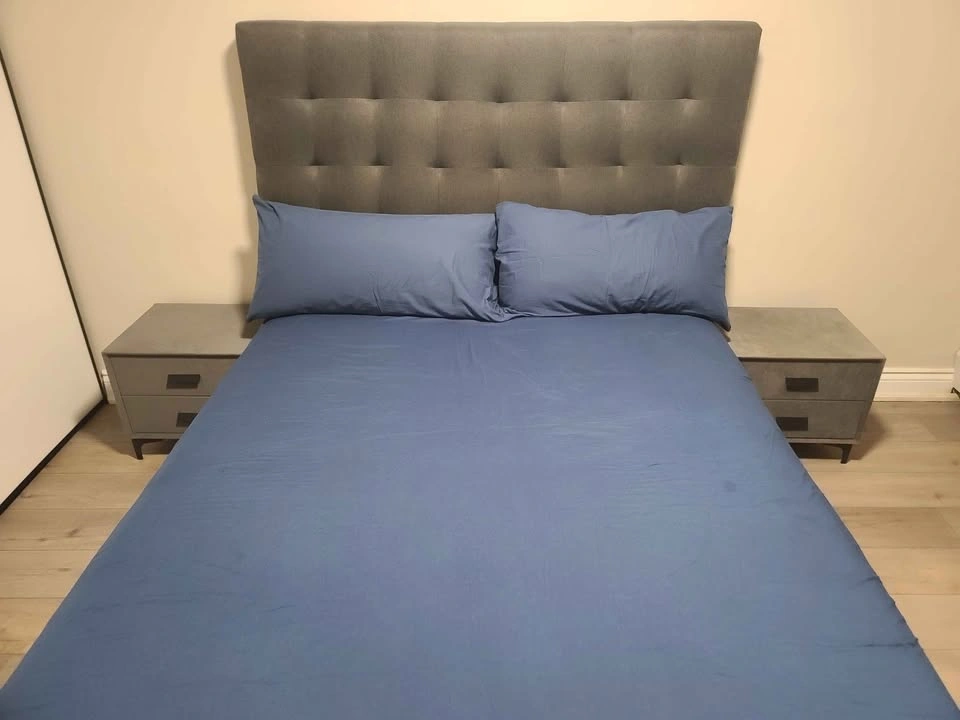 Set of 2 Grey Upholstered Nightstands ($80 each / $150 for both) - photo 3