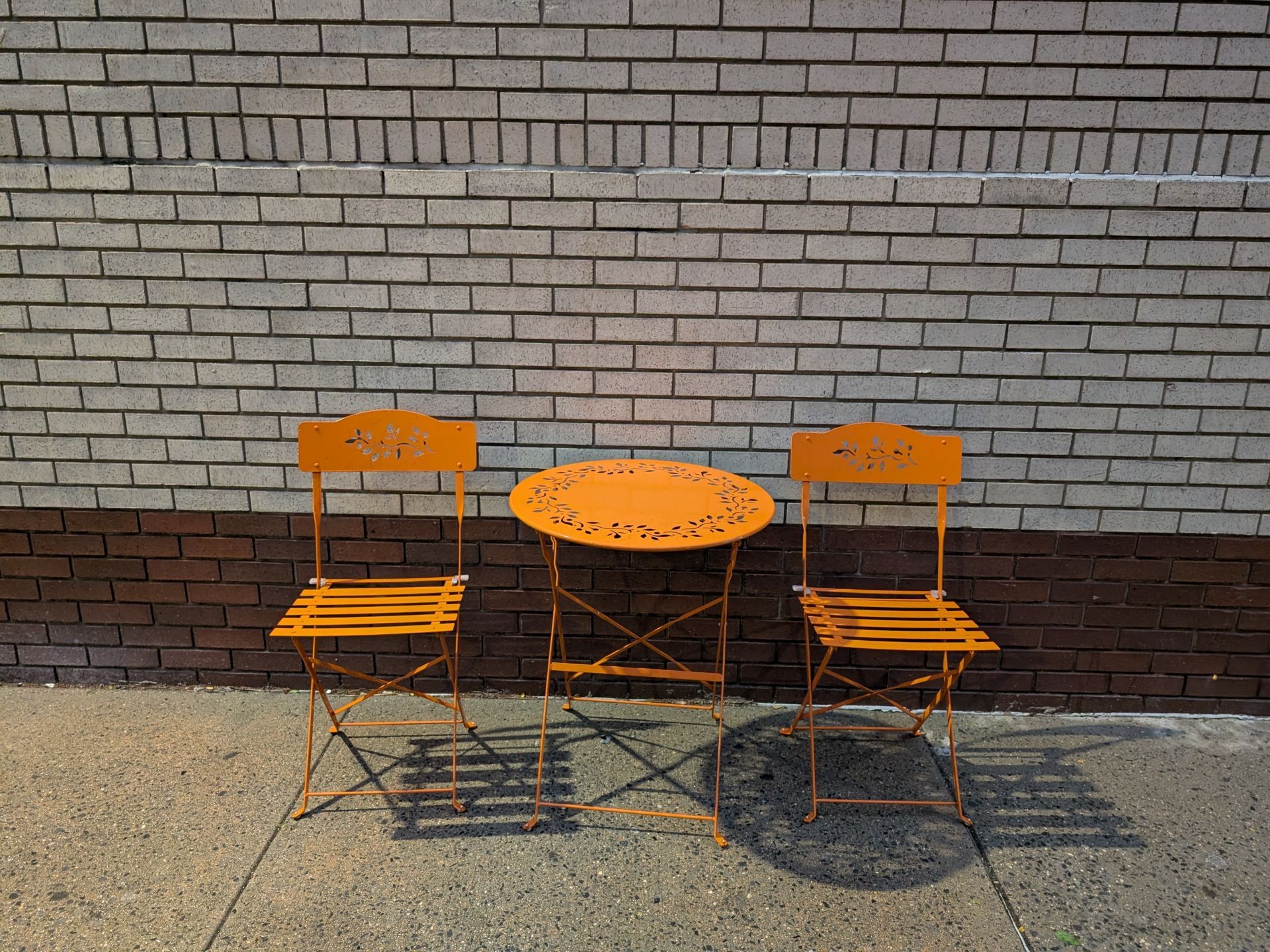 Orange Metal Folding Bistro Patio Set – Table + 2 Chairs