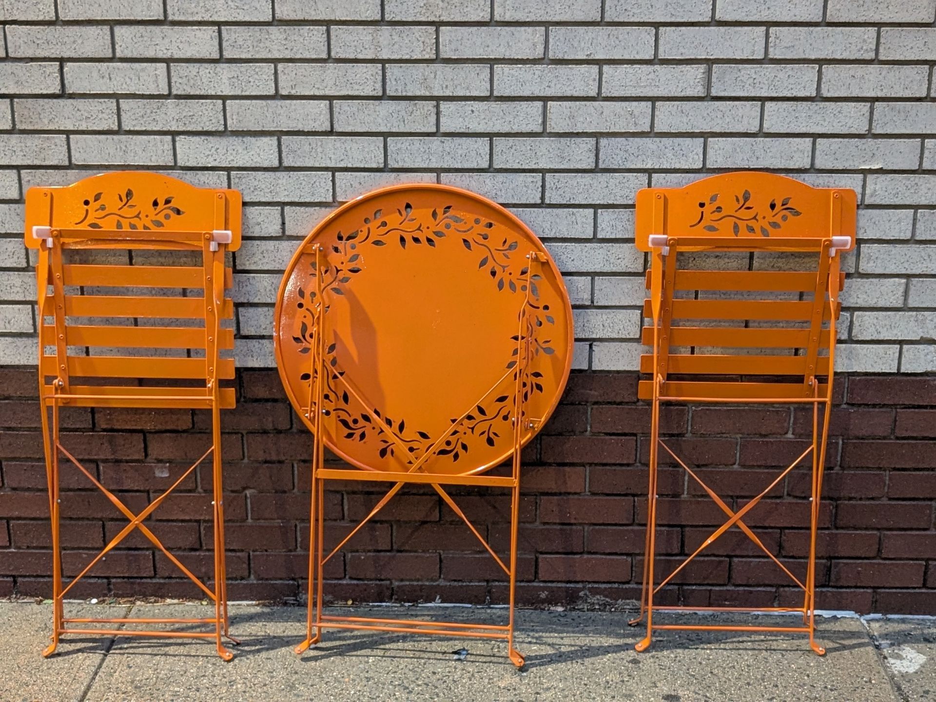 Orange Metal Folding Bistro Patio Set – Table + 2 Chairs - photo 4