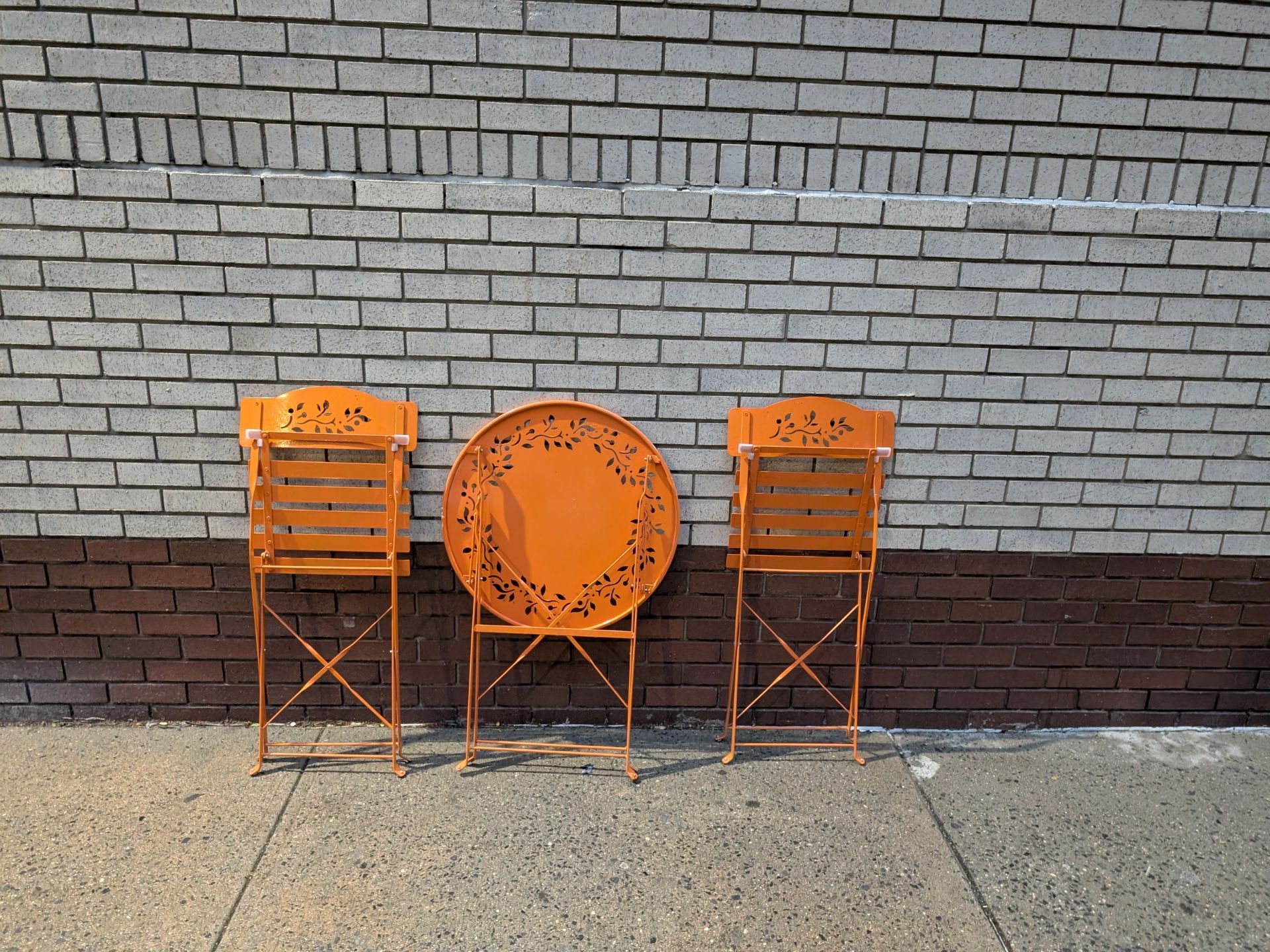 Orange Metal Folding Bistro Patio Set – Table + 2 Chairs - photo 5
