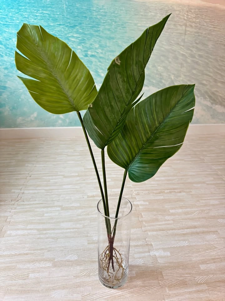 Artificial Tropical Plant in Glass Vase – Modern Coastal Decor 🌿
