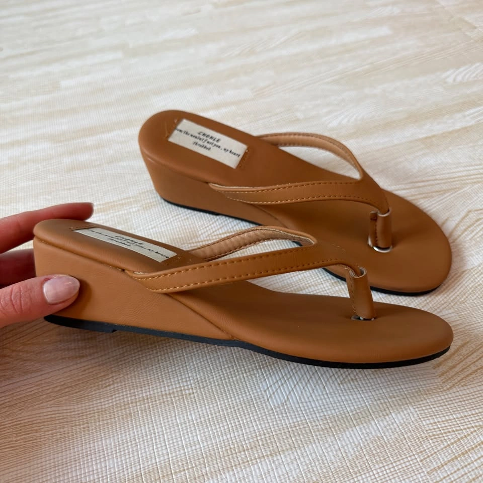 Minimalist Tan Wedge Flip Flop Sandals - Size 35 - photo 2