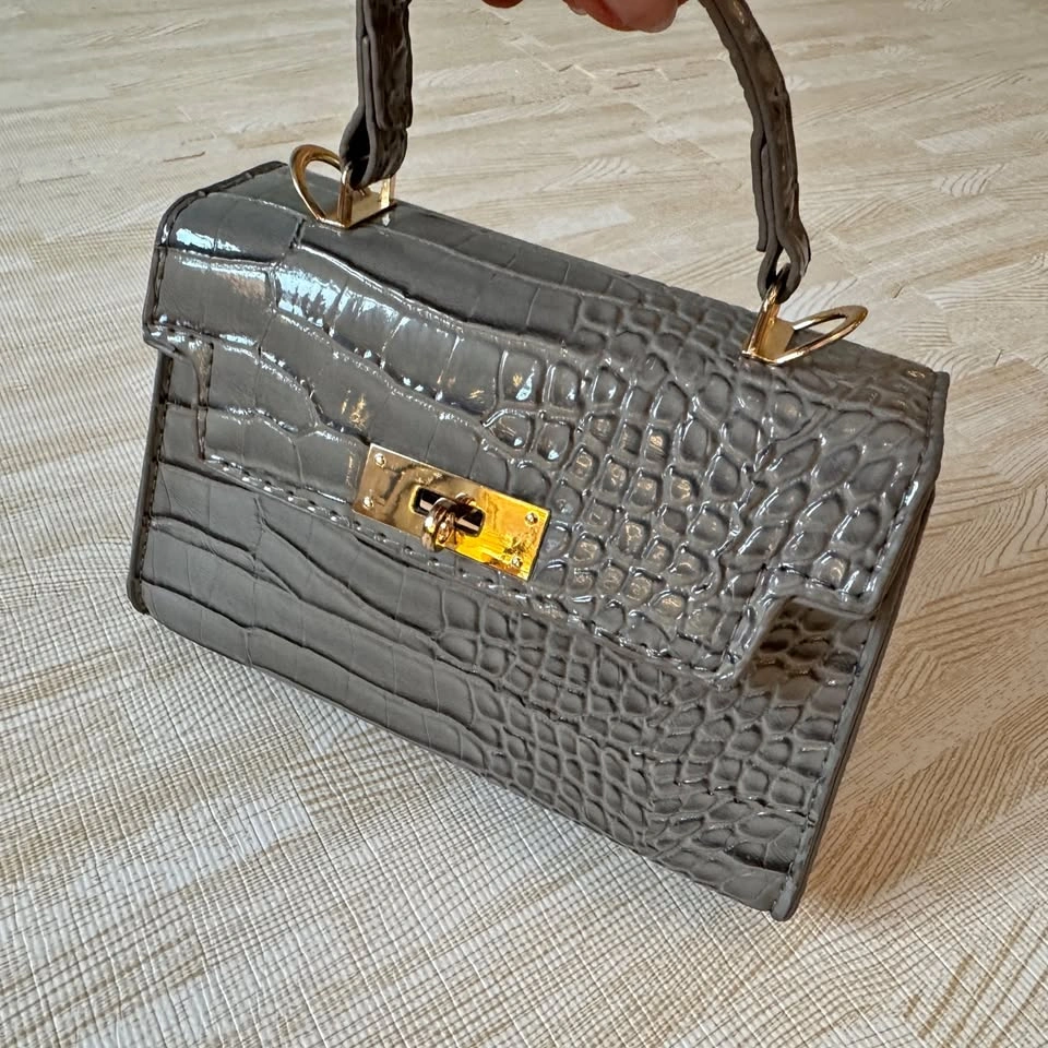 Small Grey Croc-Embossed Top Handle Bag / Crossbody