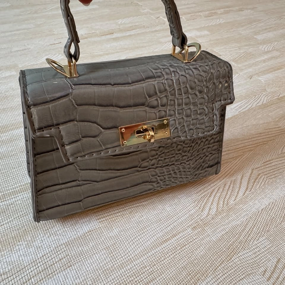 Small Grey Croc-Embossed Top Handle Bag / Crossbody - photo 2