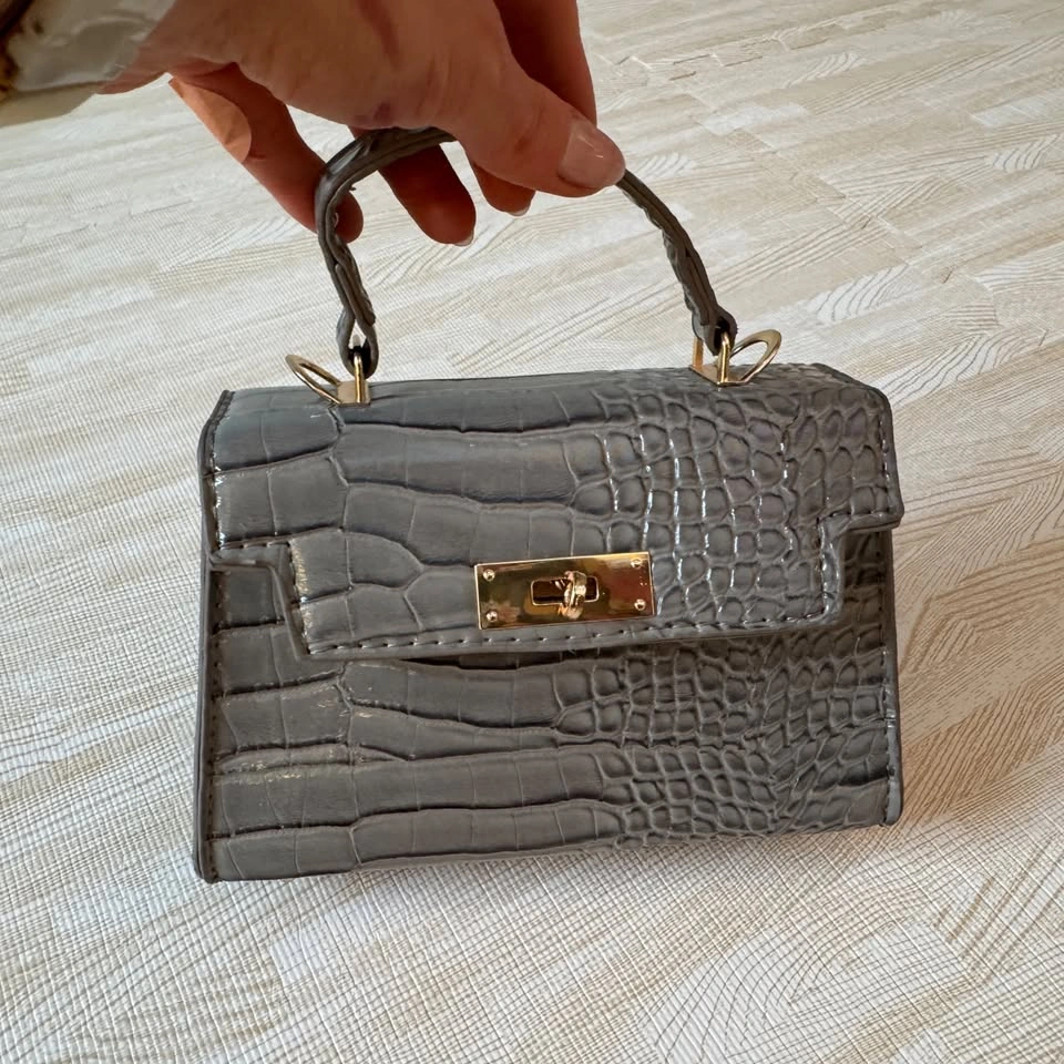 Small Grey Croc-Embossed Top Handle Bag / Crossbody - photo 3