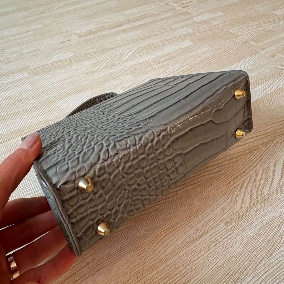 Small Grey Croc-Embossed Top Handle Bag / Crossbody - photo 4