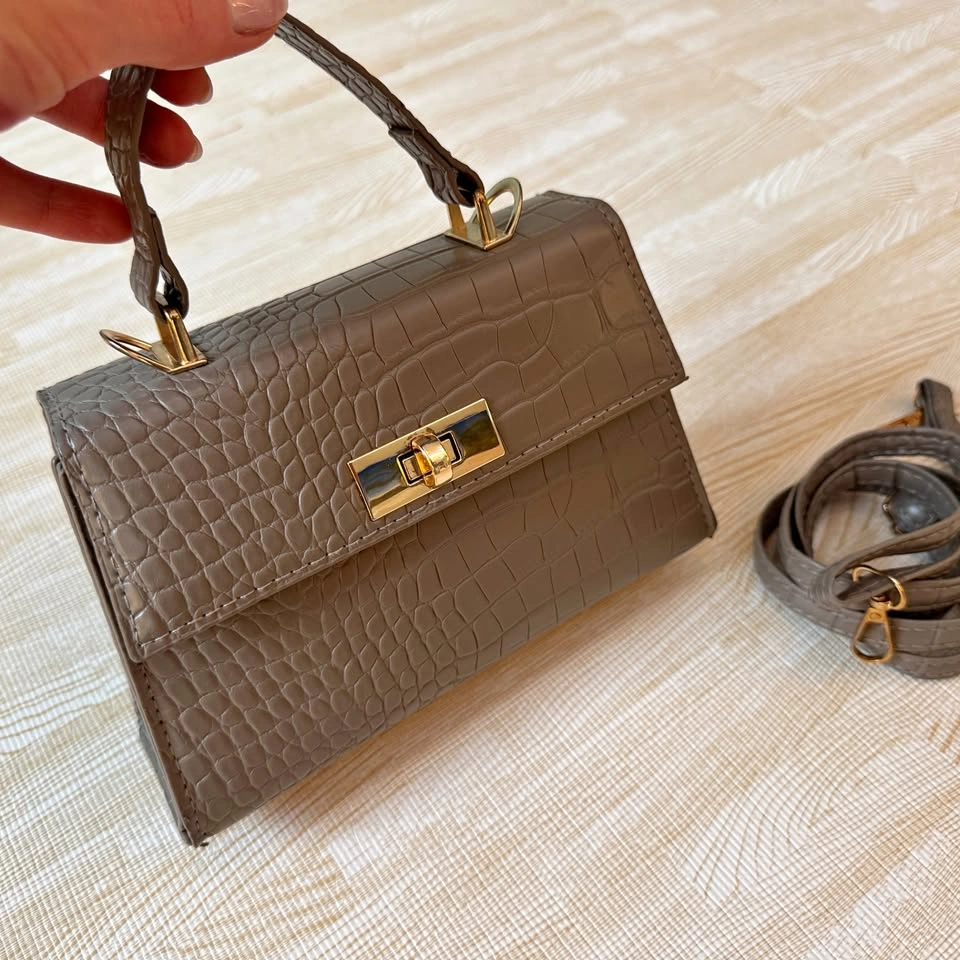 Small Grey Croc-Embossed Top Handle / Crossbody Bag