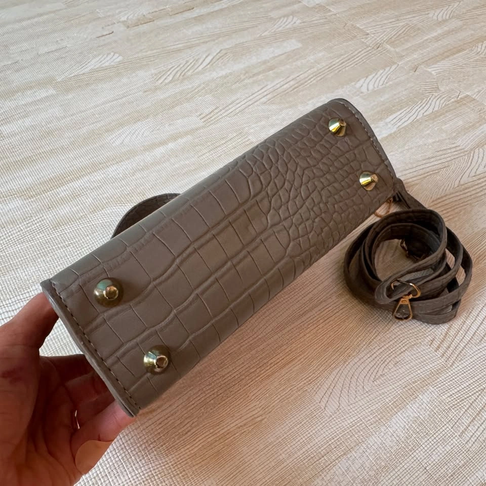 Small Grey Croc-Embossed Top Handle / Crossbody Bag - photo 2