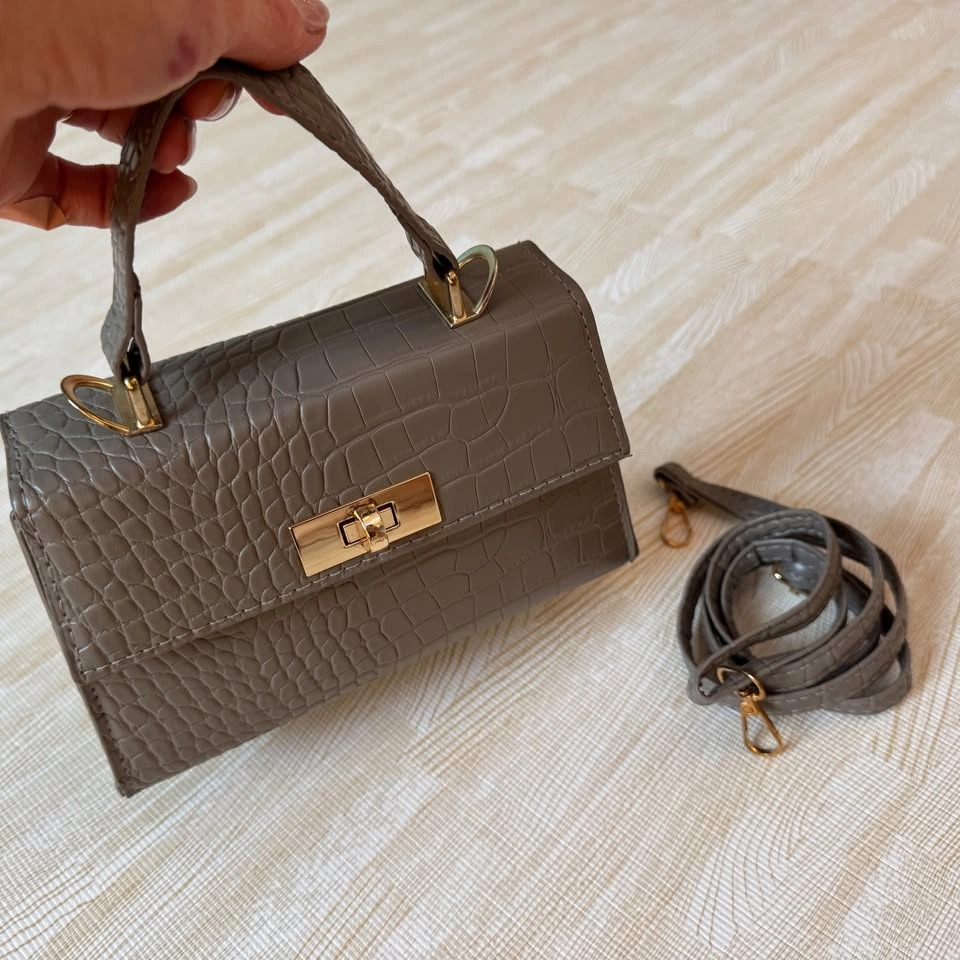 Small Grey Croc-Embossed Top Handle / Crossbody Bag - photo 3