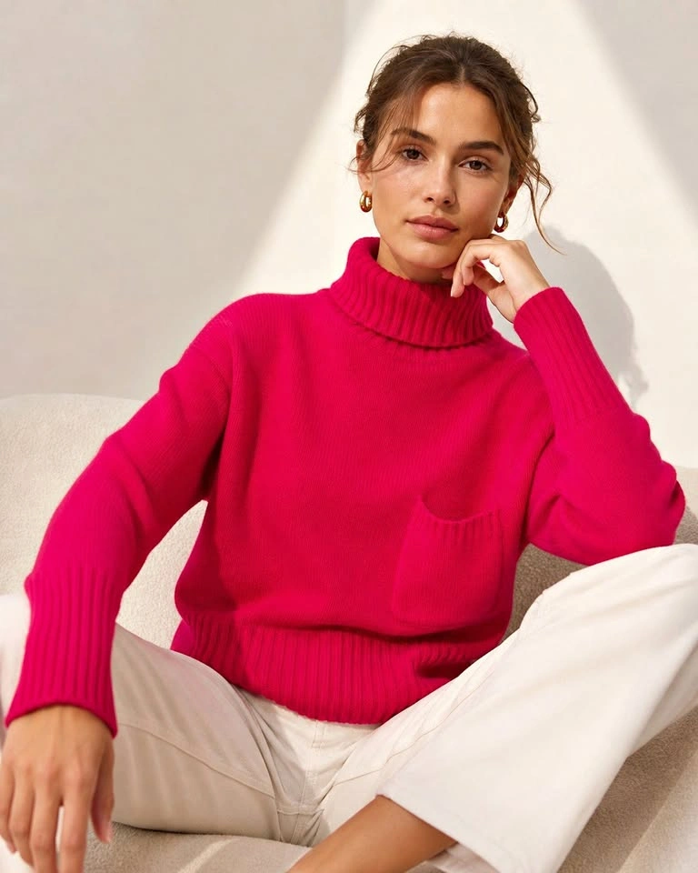360 Cashmere Bright Pink Turtleneck Sweater - Size XS (Like New)