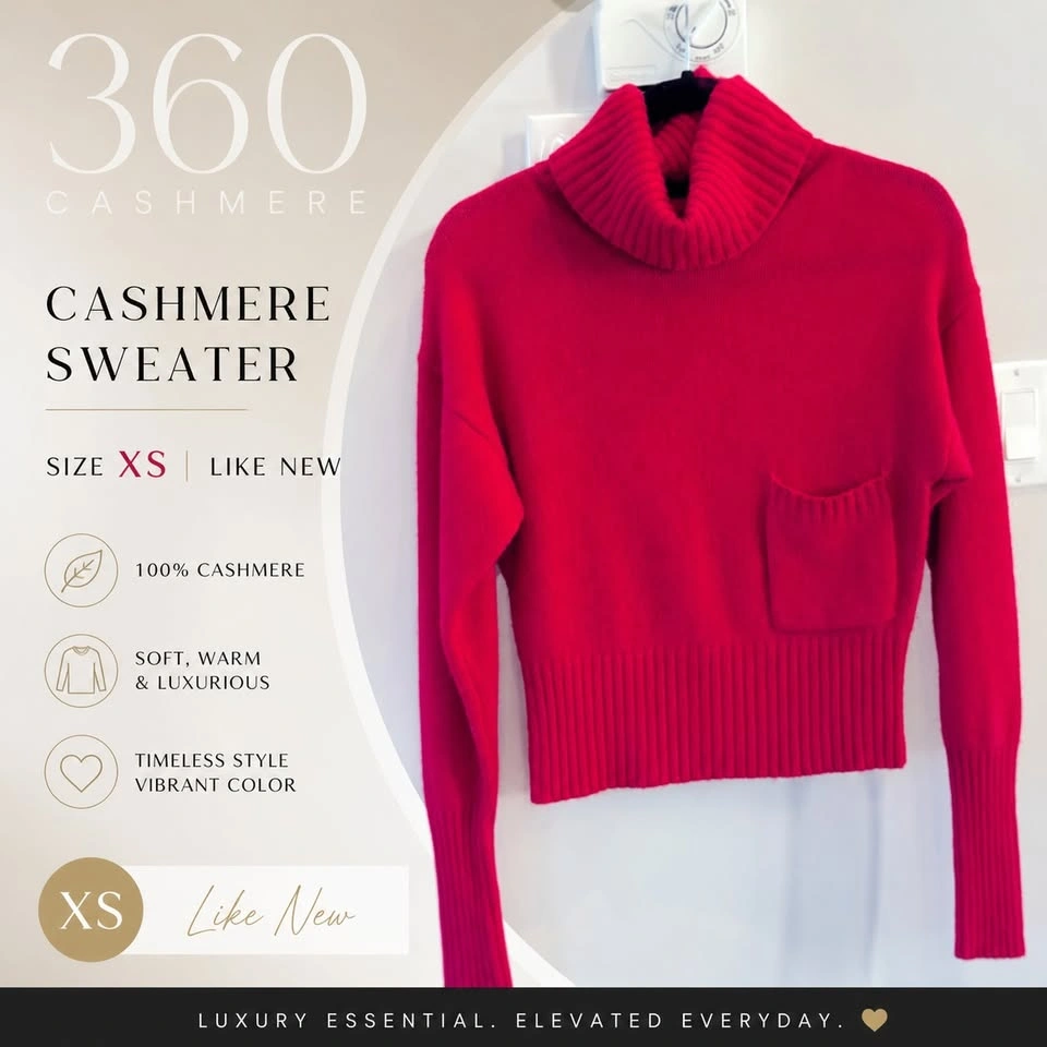 360 Cashmere Bright Pink Turtleneck Sweater - Size XS (Like New) - photo 2