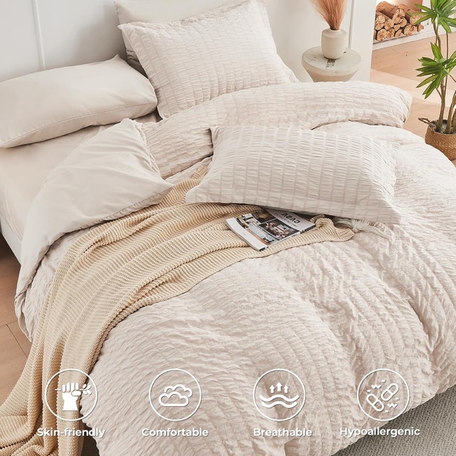 HYMOKEGE Beige Queen Comforter Set Seersucker 7 Pcs - photo 2
