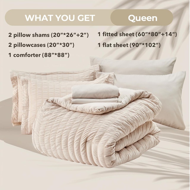 HYMOKEGE Beige Queen Comforter Set Seersucker 7 Pcs - photo 5
