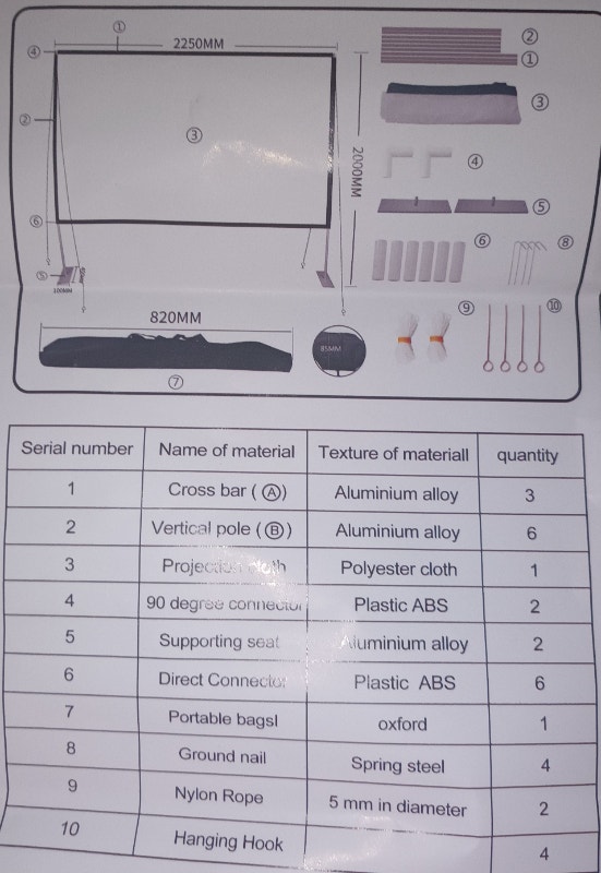 NEW 2250mm x 2000mm Projection Screen and Stand - photo 3