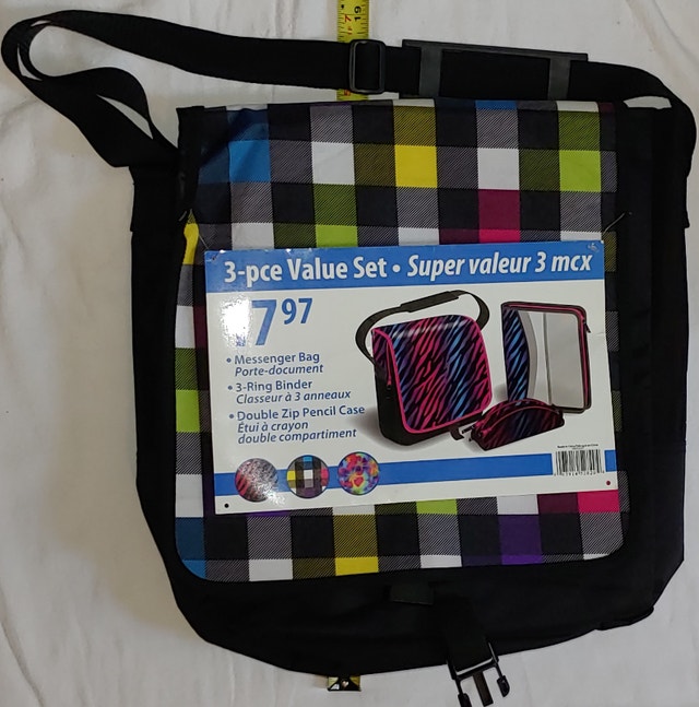 NEW 3 Pcs Messenger Bag with matching Binder & Pencil Case