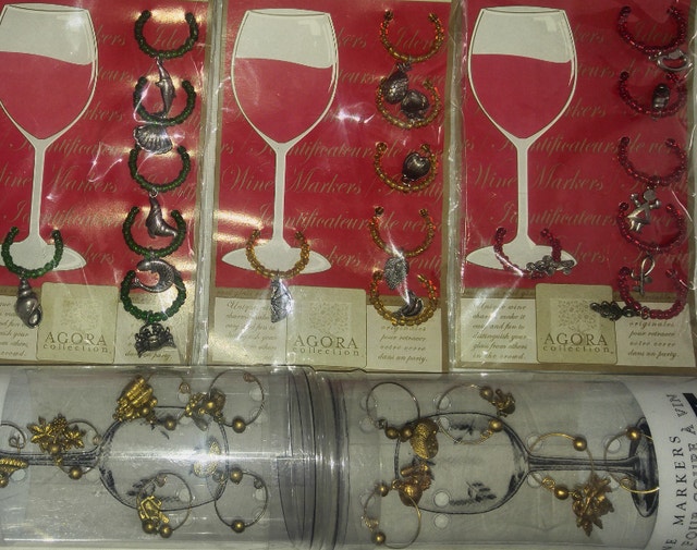 Qty 5 NEW Wine Glass Charms Markers Rings