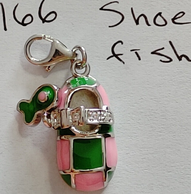 NEW 925 Silver Green & Pink Shoe with Fish Pendant