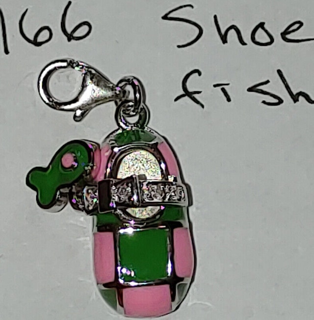 NEW 925 Silver Green & Pink Shoe with Fish Pendant - photo 2