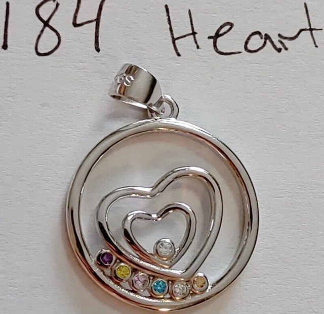 925 Silver Circle with Hearts and 7 Colored Gems Pendant