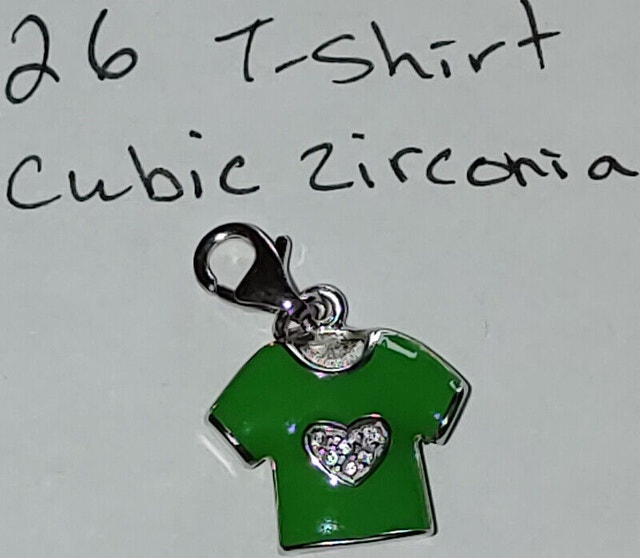 NEW 925 Silver Green T-Shirt Pendant with CZ
