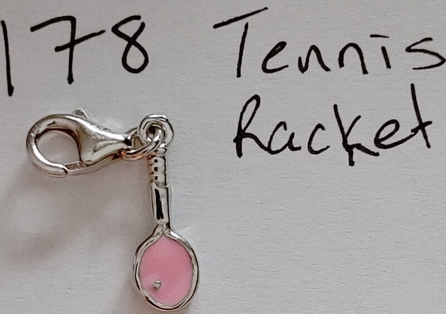 NEW 925 Silver Pink Tennis Racket w Ball Pendant - photo 2