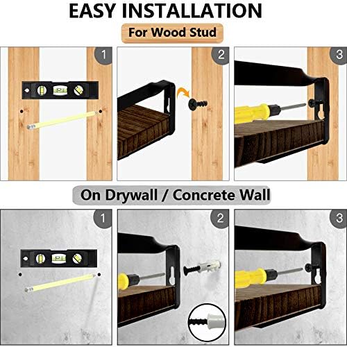 NEW Hoiicco Grey/Brown Rustic Floating Shelves w/ Towel Bar - photo 4