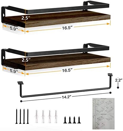 NEW Hoiicco Grey/Brown Rustic Floating Shelves w/ Towel Bar - photo 5