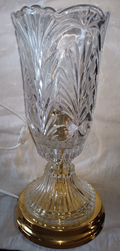 Vintage Crystal Table Lamp - Heavy Gold Metal Base