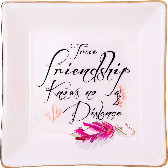 True Friendship Knows No Distance Pink Decorative Plate