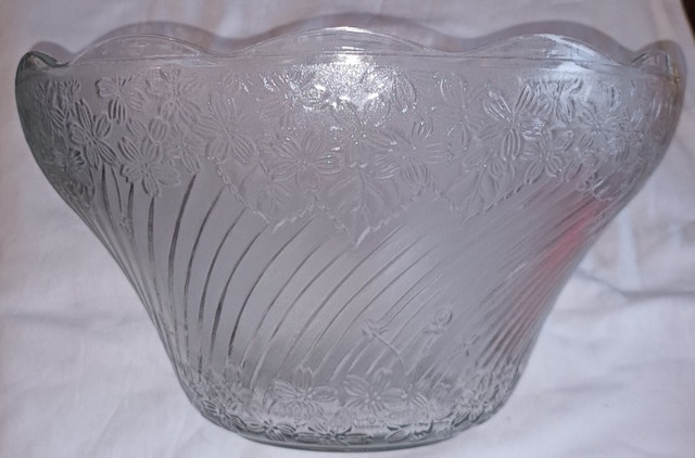Vintage KIG Indonesia Crystal Glass Punch Bowl Grandeur Flowers