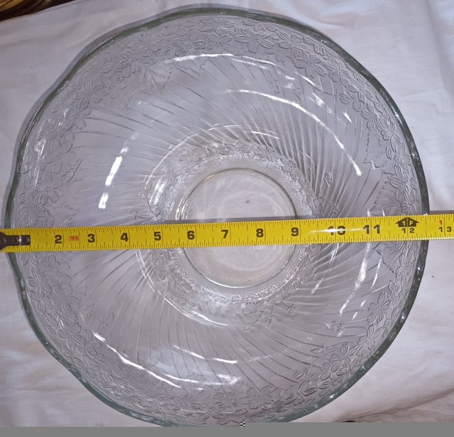 Vintage KIG Indonesia Crystal Glass Punch Bowl Grandeur Flowers - photo 3