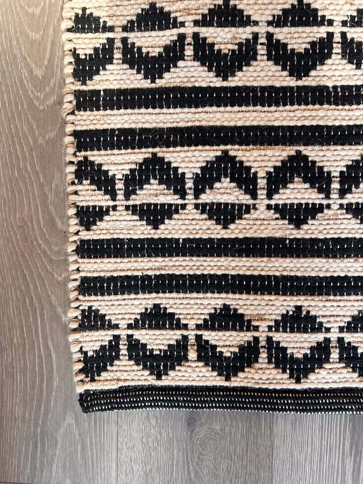 Reversible Black & White Boho Cotton Wool Rope Rug 31"x48" - photo 2