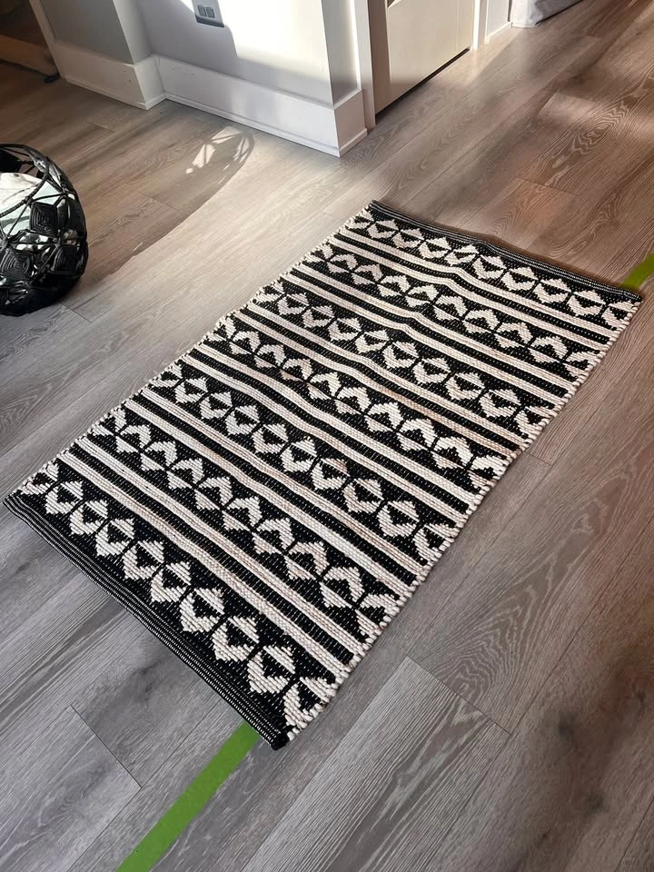 Reversible Black & White Boho Cotton Wool Rope Rug 31"x48" - photo 3