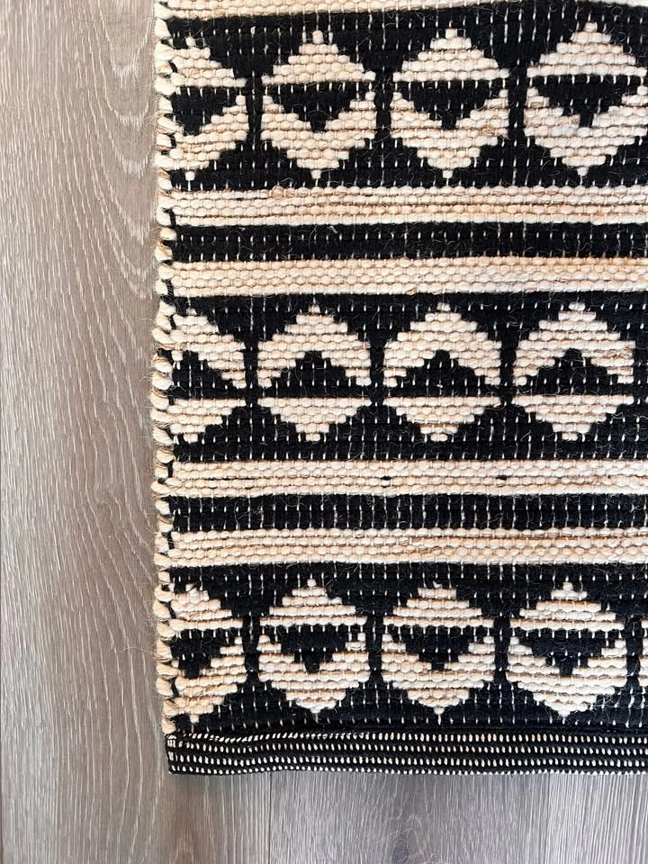 Reversible Black & White Boho Cotton Wool Rope Rug 31"x48" - photo 4