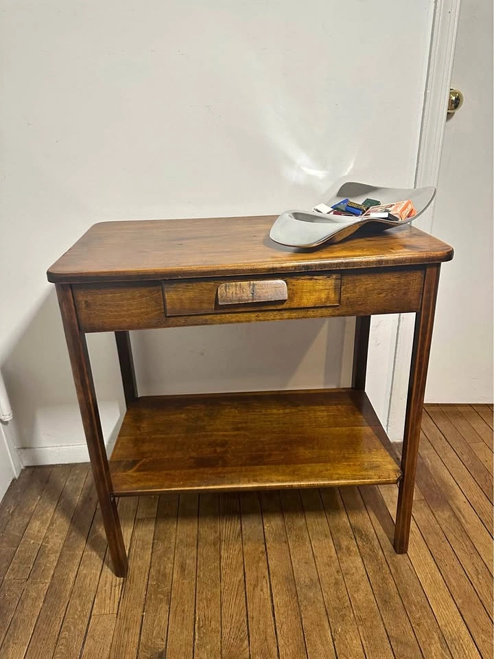 MCM Solid Wood Side Table / End Table with Drawer & Lower Shelf