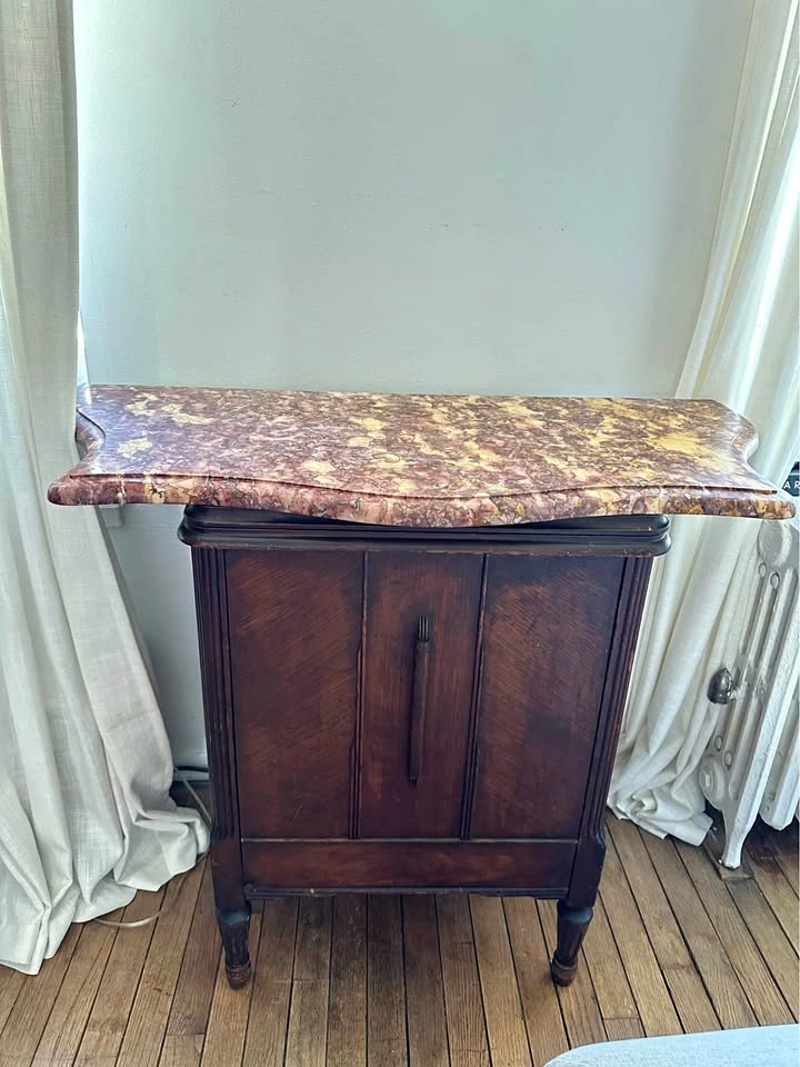 Vintage Sewing Cabinet with Marble Top + White Rotary Machine