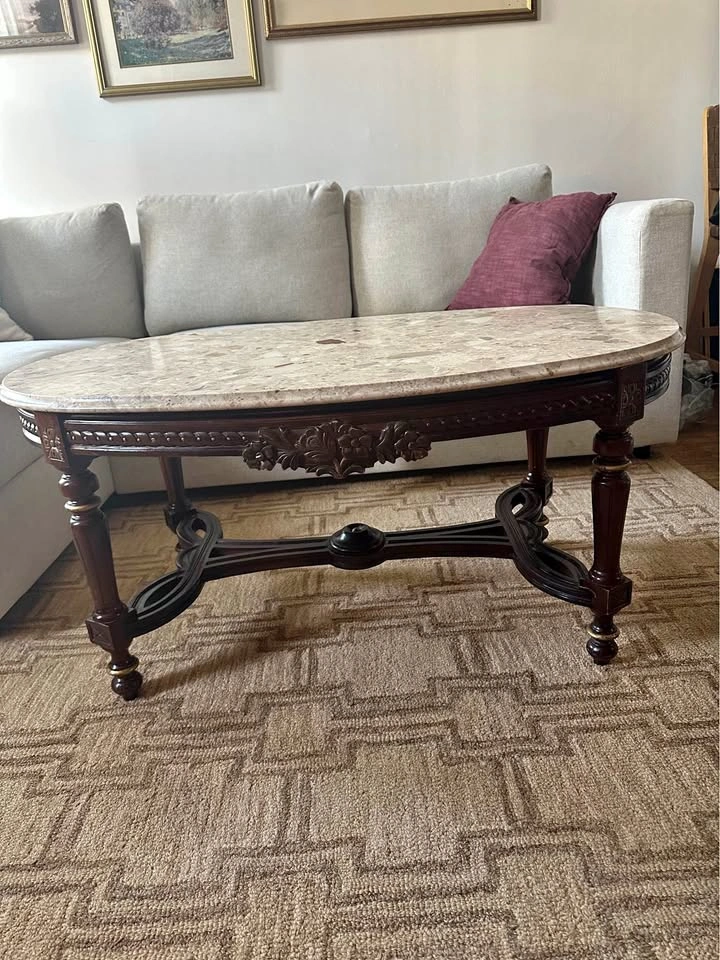 Antique Oval Marble Top Coffee Table - Custom Made Italy