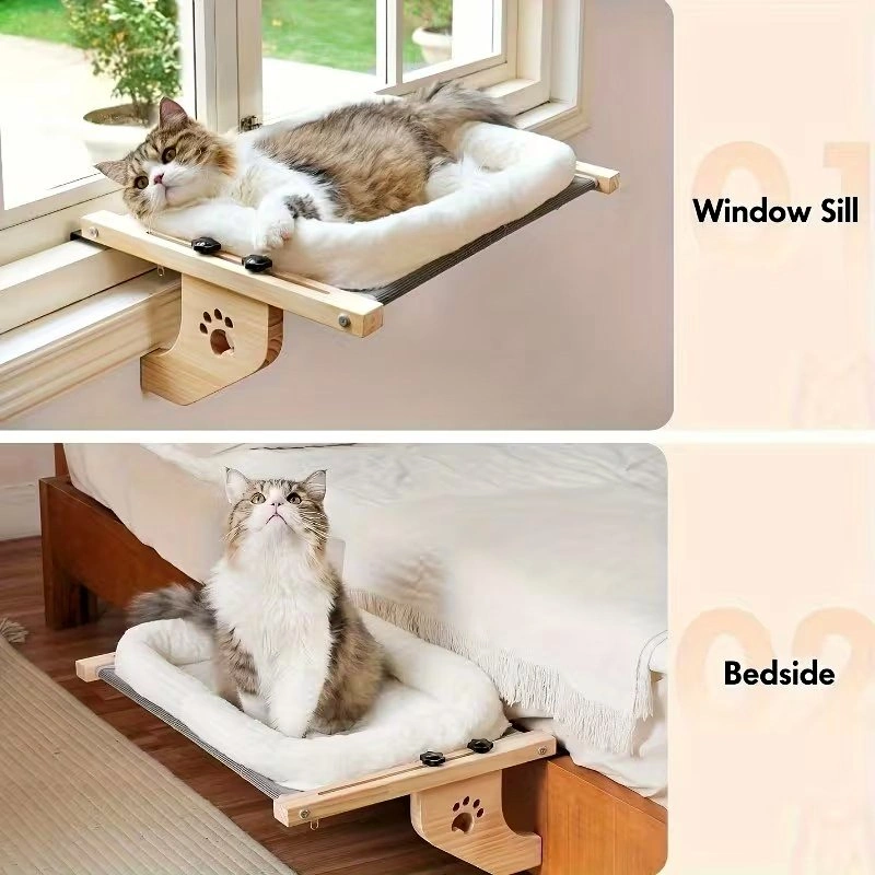 Adjustable Indoor Cat Hammock - Cat Window Perch, Log Bed