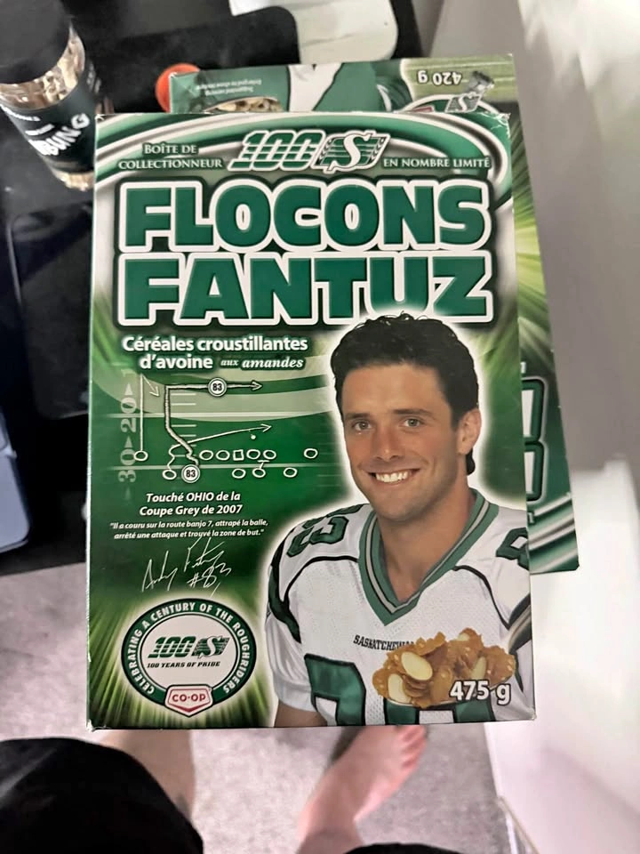2011 Saskatchewan Roughriders Andy Fantuz Cereal Box