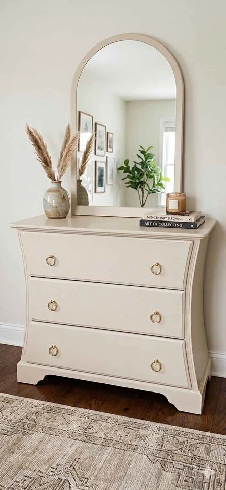 Curved 3-Drawer Dresser with Arched Mirror