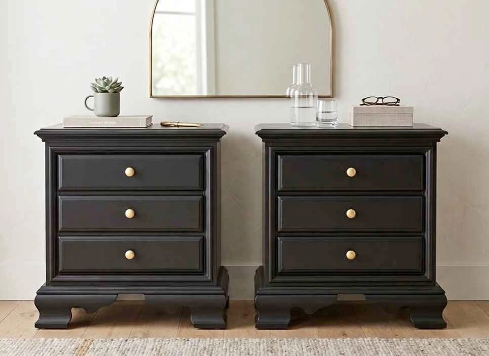 Pair of solid wood black nightstands