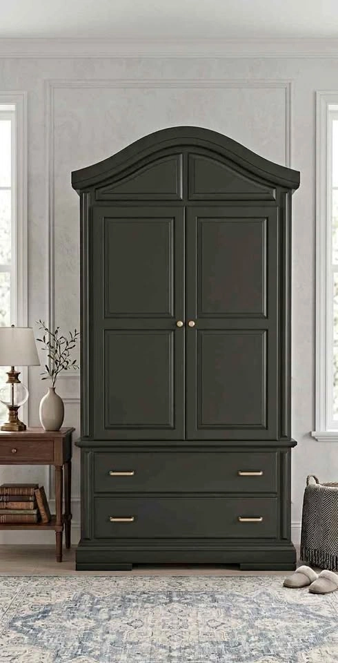 Wood Black Arched Top Armoire