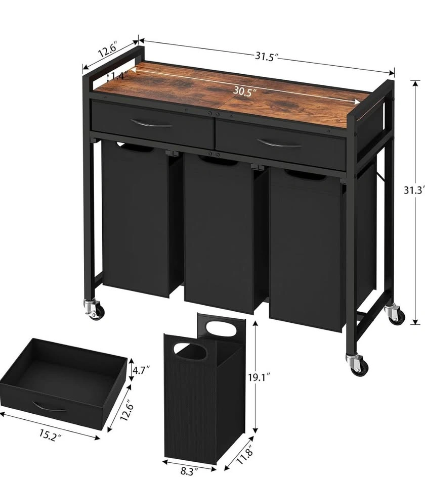 FIONESO Laundry Hamper with Drawers & Wheels - photo 3